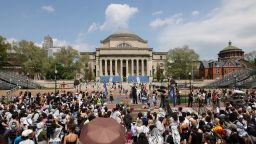 Students gather for a rally in support of a protest encampment on campus in support of Palestinians in New York City, U.S., on April 29, 2024.