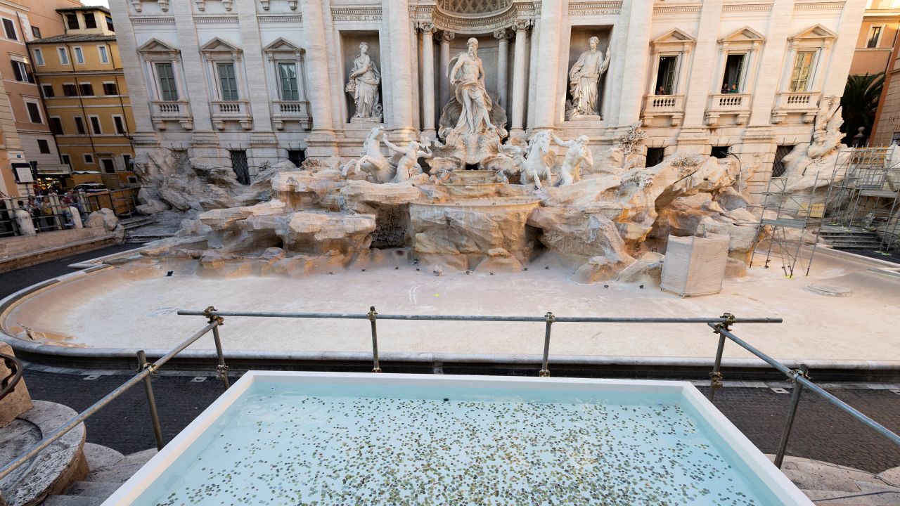 Rome unveils a pool to collect tourists' coins and wishes as Trevi fountain undergoes maintenance works in Rome, Italy, October 31, 2024.