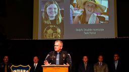 Indiana State Police Superintendent Doug Carter announces during a news conference in Delphi, Ind., Monday, Oct. 31, 2022, the arrest of Richard Allen, 50, for the murders of two teenage girls killed during a 2017 hiking trip in northern Indiana. Liberty German, 14, and Abigail Williams, 13, were killed in February 2017.