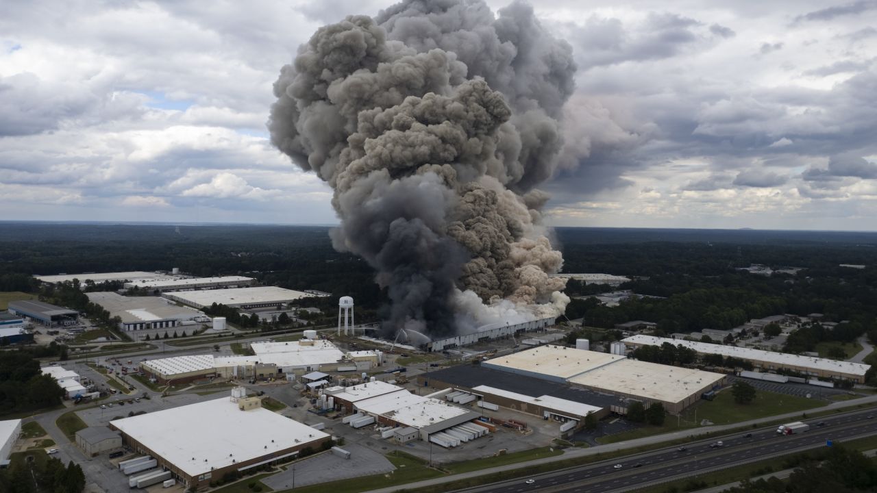 FILE - Smoke billows from a fire at the BioLab facility in Conyers, Ga., Sept. 29, 2024. (Ben Gray/Atlanta Journal-Constitution via AP, file)