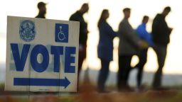 Voters wait in line to cast their ballots at Scranton High School in Scranton, Pennsylvania, on Election Day, Tuesday, Nov. 5, 2024.