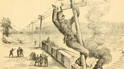 In this illustration provided by the US Army, union soldiers cut telegraph wires and commandeered a locomotive known as the General that was on its way toward Chattanooga in April 1862. They would stop occasionally along the route to “tear up track, switches, and bridges, inflicting as much damage as possible.”